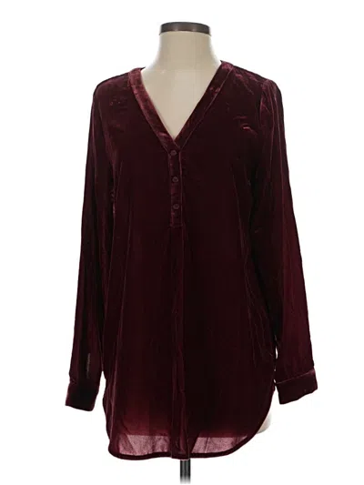 Pre-owned Nydj Long Sleeve Blouse In Burgundy