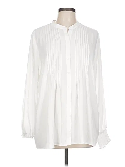 Pre-owned Nydj Long Sleeve Blouse In White
