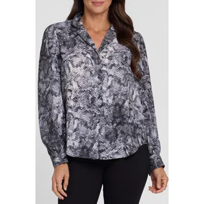 Nydj Lyla Notched Collar Blouse In Snake Gray
