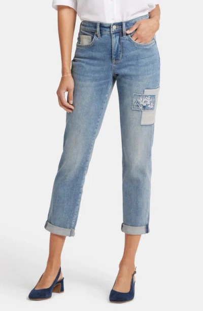 Nydj Margot Embroidered Patch Girlfriend Jeans In Indigo Stream