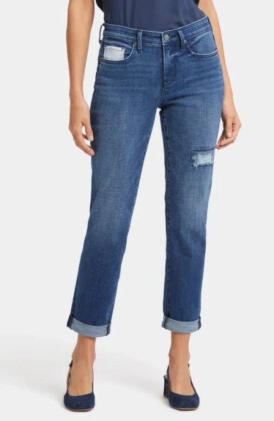 Nydj Margot Stripe Patch Straight Leg Girlfriend Jeans In Moonlight