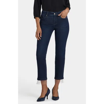 Nydj Marilyn Beaded Fringe Ankle Straight Leg Jeans In Blue