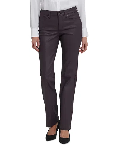 Nydj Marilyn Coated High Rise Straight Jeans In Brown