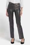 Nydj Marilyn Coated Straight Leg Jeans In Black Coated Snake