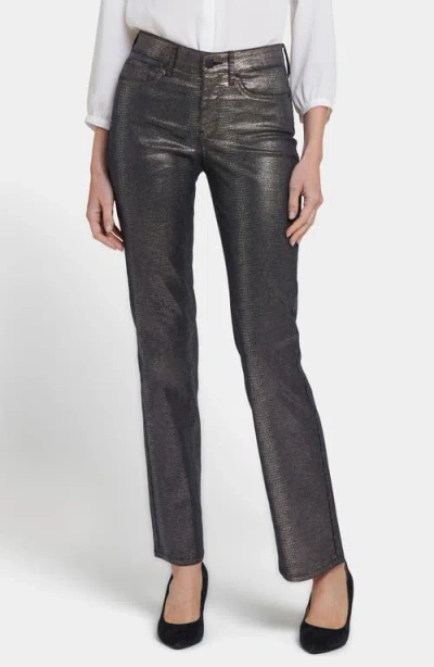 Nydj Marilyn Coated Straight Leg Jeans In Black Coated Snake