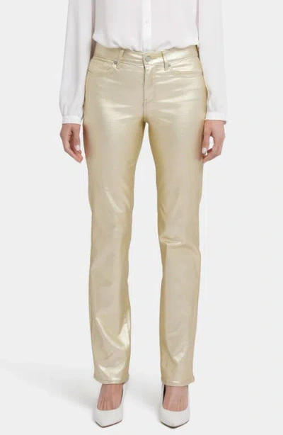 Nydj Marilyn Coated Straight Leg Jeans In Gold Coated