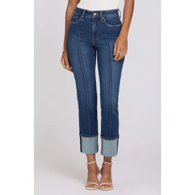 Nydj Marilyn Cuffed Pintuck Straight Leg Jeans In Blue