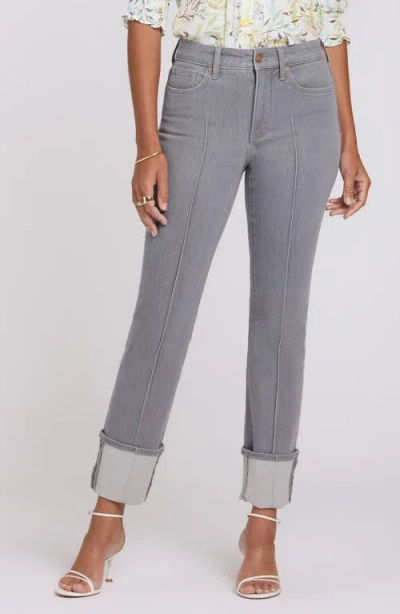 Nydj Marilyn Cuffed Pintuck Straight Leg Jeans In Gray