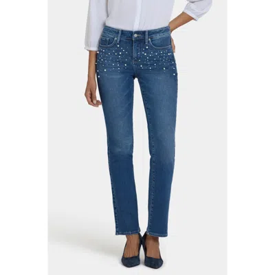 Nydj Marilyn Embellished Straight Leg Jeans In Blue