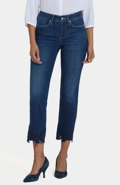 Nydj Marilyn Embroidered Ankle Straight Leg Jeans In Blue