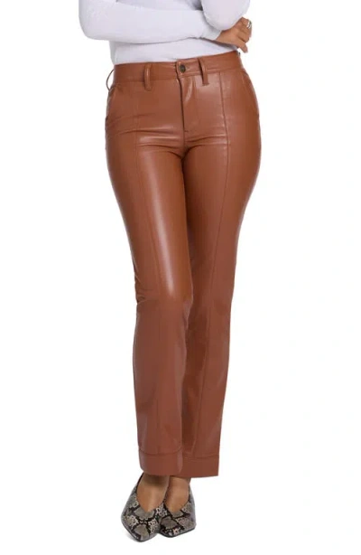 Nydj Marilyn Faux Leather Straight Leg Pants In Brown