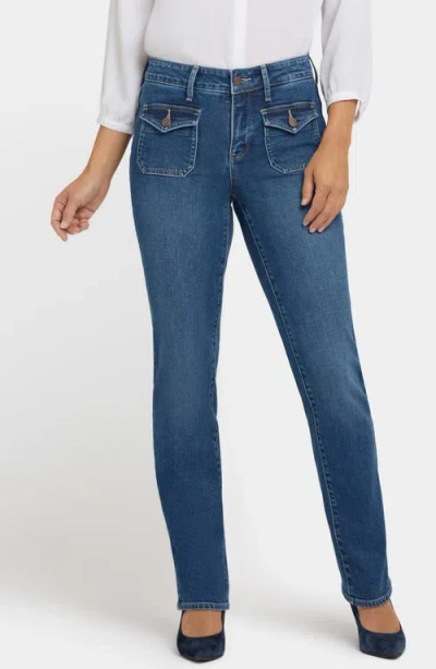 Nydj Marilyn Flap Patch Pocket Straight Leg Jeans In Blue