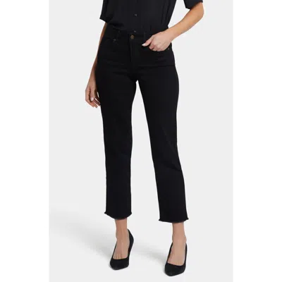 Nydj Marilyn Fray Hem Straight Ankle Jeans In Black