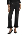 Nydj Marilyn Feather Trim Ankle Straight Leg Jeans In Black