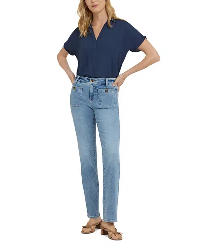 Nydj Marilyn High Rise Patch Pocket Straight Jeans In Mist Springs In Blue