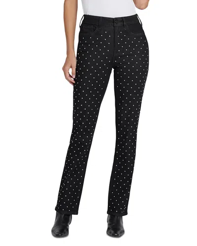 Nydj Marilyn High Rise Studded Straight Jeans In Black Rinse