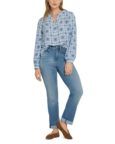 Nydj Marilyn High Rise Triple Stitch Straight Jeans In Morning Tides In Blue