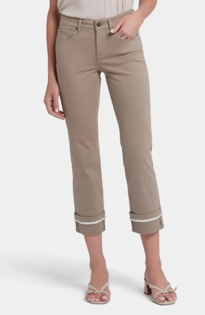 Nydj Marilyn High Waist Contrast Detail Wide Cuff Ankle Jeans In Saddlewood