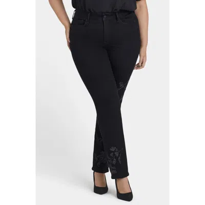 Nydj Marilyn High Waist Embroidered Straight Leg In Black