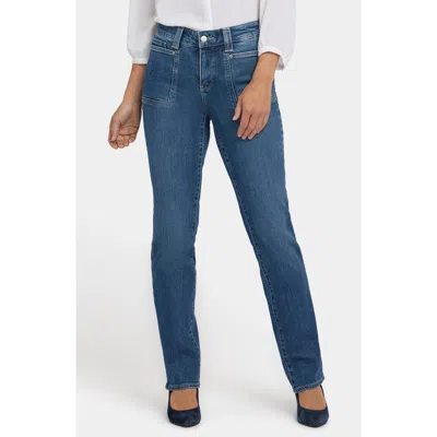 Nydj Marilyn High Waist Patch Pocket Straight Leg Jeans In Blue