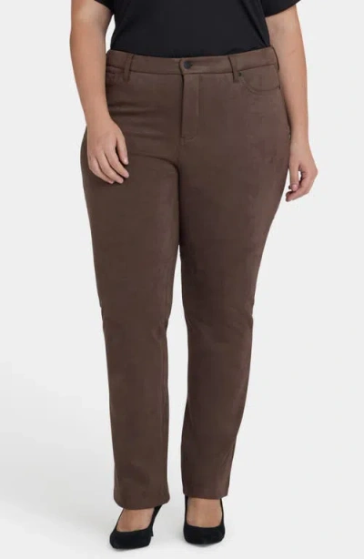Nydj Marilyn High Waist Straight Leg Faux Suede Pants In Brown
