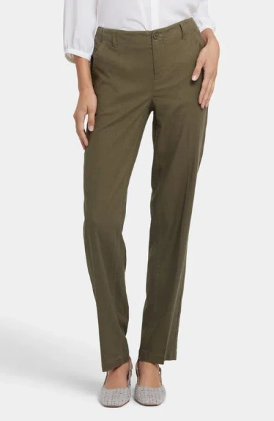 Nydj Marilyn Linen Blend Straight Leg Pants In Bay Leaf