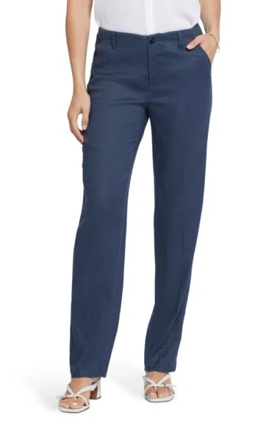 Nydj Marilyn Linen Blend Straight Leg Pants In Oxford Navy