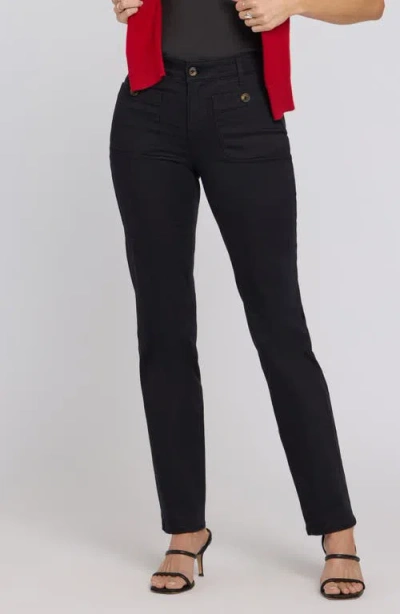 Nydj Marilyn Round Patch Pocket Straight Leg Jeans In Black