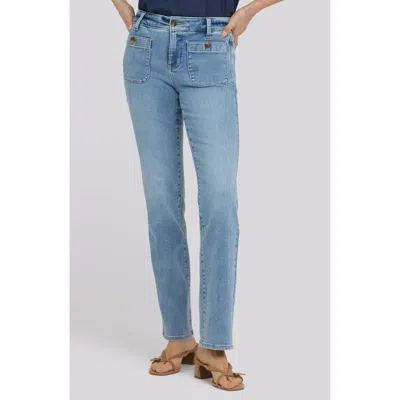 Nydj Marilyn Round Patch Pocket Straight Leg Jeans In Blue