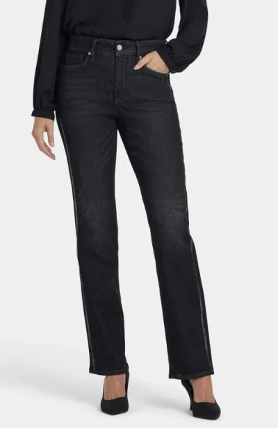 Nydj Marilyn Sequin Side Stripe High Waist Straight Leg In Black