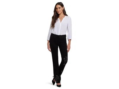 Nydj Marilyn Straight Embroidery Jeans In Black Rinse