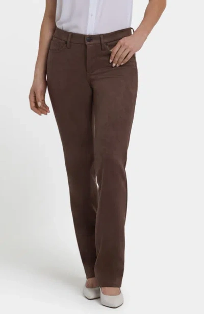 Nydj Marilyn Straight Leg Faux Suede Pants In Brown