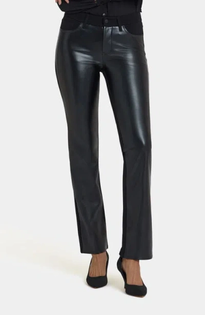 Nydj Marilyn Straight Leg Mixed Media Faux Leather Pants In Black