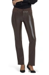 Nydj Marilyn Straight Leg Mixed Media Faux Leather Pants In Brown