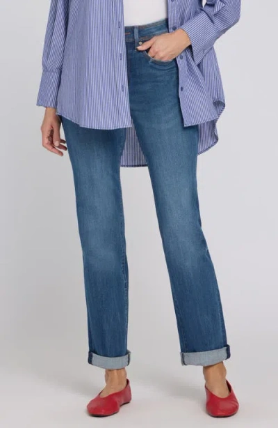 Nydj Marilyn Triple Stitch High Waist Straight Leg Jeans In Blue