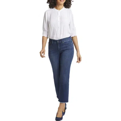 Nydj Marilyn Womens Frayed Hem Denim Straight Leg Jeans In Multi