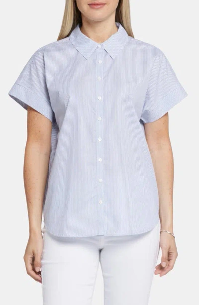 Nydj Maya Stripe Short Sleeve Button-up Shirt In Blue Stripe