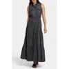 Nydj Megan Sleeveless Tiered Maxi Dress In Black Rinse