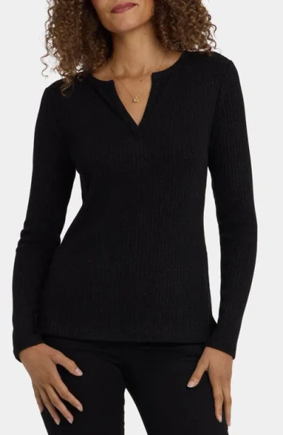 Nydj Metallic Rib Henley Top In Black