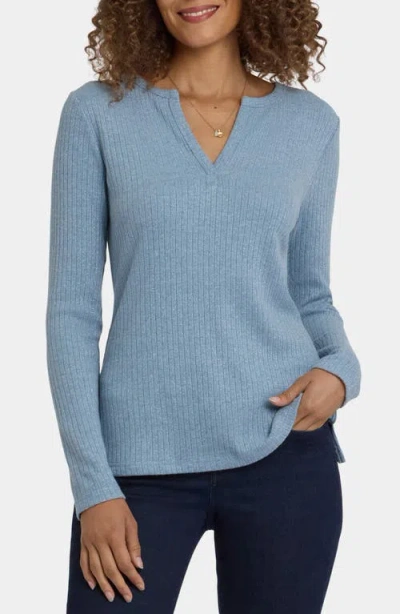Nydj Metallic Rib Henley Top In Blue