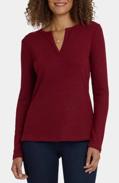 Nydj Metallic Rib Henley Top In Brown