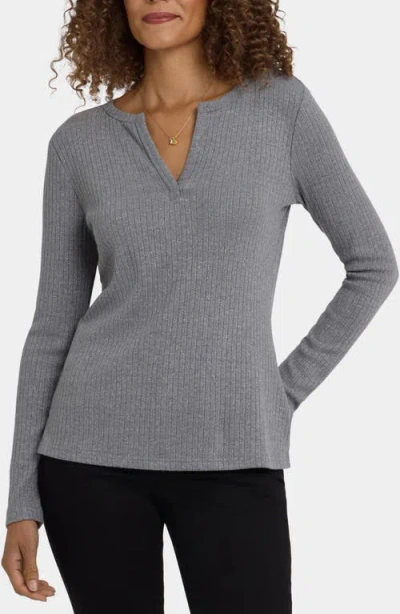 Nydj Metallic Rib Henley Top In Gray