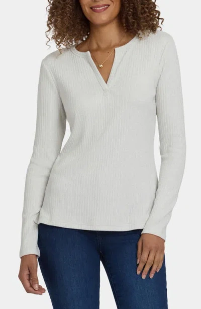 Nydj Metallic Rib Henley Top In Neutral