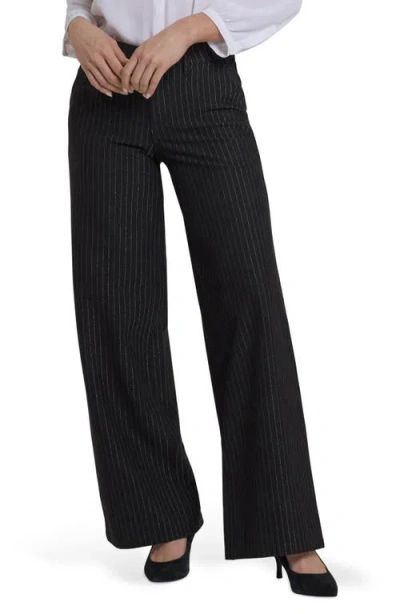 Nydj Metallic Stripe Stretch Cotton Blend Wide Leg Pants In Black