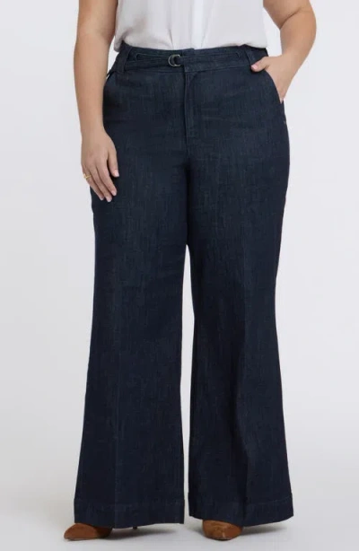 Nydj Mia Belted High Waist Palazzo Flare Jeans In Blue