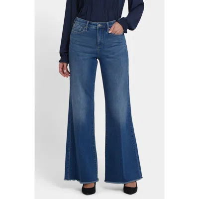 Nydj Mia Frayed High Waist Wide Leg Palazzo Jeans In Blue