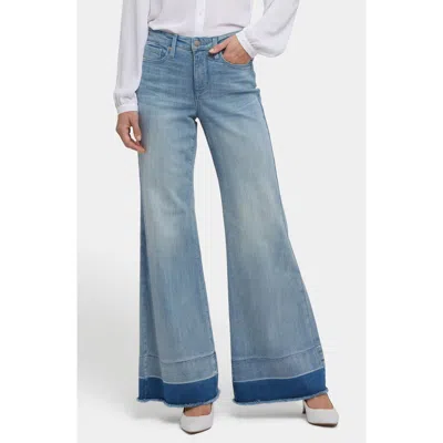 Nydj Mia Frayed Shadow Hem Wide Leg Palazzo Jeans In Blue
