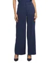 Nydj Mona Oxford Navy Linen-blend Wide Leg Pant In Blue