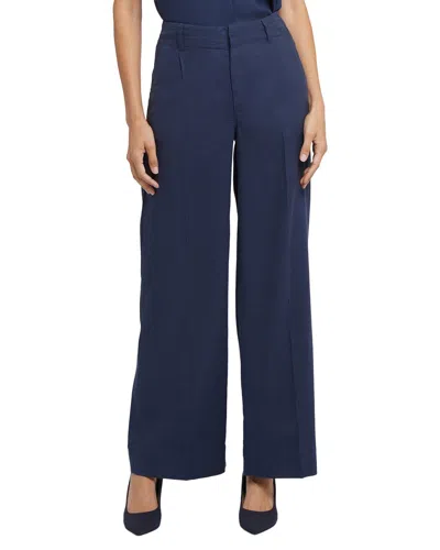 Nydj Mona Oxford Navy Linen-blend Wide Leg Pant In Multi