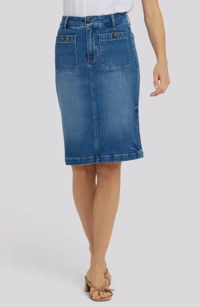 Nydj Patch Pocket Denim Skirt In Blue